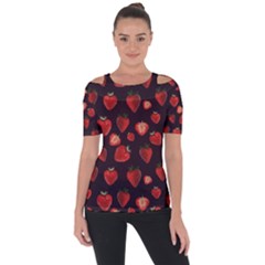 Watercolor Strawberry Shoulder Cut Out Short Sleeve Top by SychEva