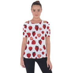 Strawberry Watercolor Shoulder Cut Out Short Sleeve Top by SychEva