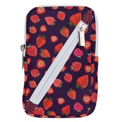 Strawberry On Black Belt Pouch Bag (large) by SychEva