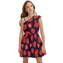 Strawberry On Black Kids  One Shoulder Party Dress