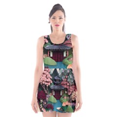 Japanese Garden Flowers Landscape Scoop Neck Skater Dress by Jancukart