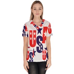 Usa Stars Fourth Of July Symbol America Usa Stars Women s V-neck Scrub Top by Wegoenart