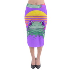 Frog Animal Sun Amphibian Figure Digital Art Midi Pencil Skirt by Wegoenart