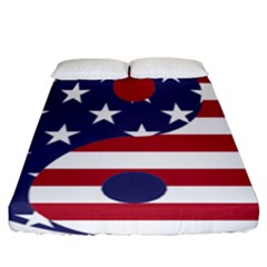 Yang Yin America Flag Abstract Art Asian Balance Fitted Sheet (california King Size) by Wegoenart