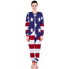 Yang Yin America Flag Abstract Art Asian Balance Onepiece Jumpsuit (ladies) by Wegoenart