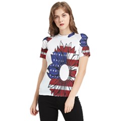 Us Flag Flower Sunshine Flag America Usa Women s Short Sleeve Rash Guard by Wegoenart