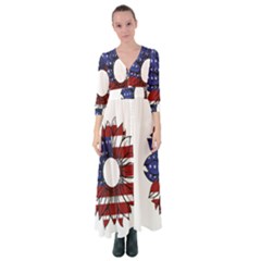 Us Flag Flower Sunshine Flag America Usa Button Up Maxi Dress by Wegoenart