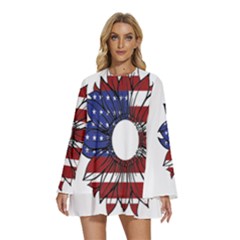 Us Flag Flower Sunshine Flag America Usa Round Neck Long Sleeve Bohemian Style Chiffon Mini Dress by Wegoenart