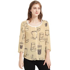 Coffee-56 Chiffon Quarter Sleeve Blouse by nateshop