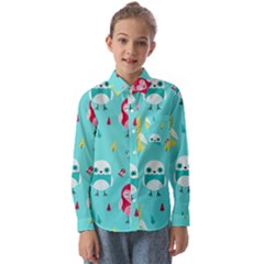 Owls Owl Bird Cute Animal Art Vector  Pattern Colorful Kids  Long Sleeve Shirt by Salman4z