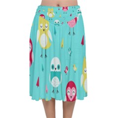 Owls Owl Bird Cute Animal Art Vector  Pattern Colorful Velvet Flared Midi Skirt by Salman4z