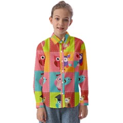 Owls Pattern Abstract Art Vector Cartoon Kids  Long Sleeve Shirt by Salman4z