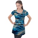 Waves Wave Water Blue Sea Ocean Abstract Puff Sleeve Tunic Top View1