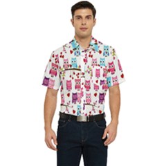 Owl Pattern Men s Short Sleeve Pocket Shirt  by Salman4z