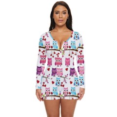 Owl Pattern Long Sleeve Boyleg Swimsuit by Salman4z