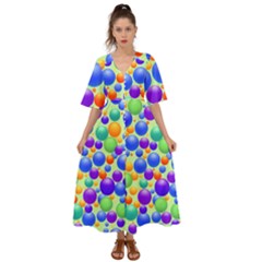 Background Pattern Design Colorful Bubbles Kimono Sleeve Boho Dress by Ravend