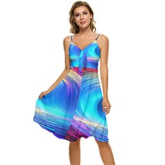 Art Fantasy Painting Colorful Pattern Design Sleeveless Tie Front Chiffon Dress by Ravend