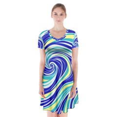 Pattern Design Swirl Watercolor Art Short Sleeve V-neck Flare Dress by Ravend