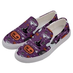 Pumpkin Ghost Witch Hat Halloween Sketch Holiday Men s Canvas Slip Ons by Ravend