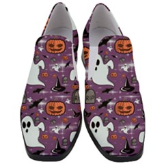 Pumpkin Ghost Witch Hat Halloween Sketch Holiday Women Slip On Heel Loafers by Ravend