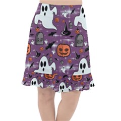 Pumpkin Ghost Witch Hat Halloween Sketch Holiday Fishtail Chiffon Skirt by Ravend