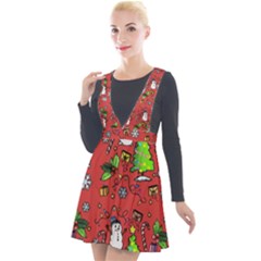 Santa Snowman Gift Holiday Christmas Cartoon Plunge Pinafore Velour Dress by Ravend