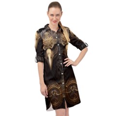 Eagle Ornate Pattern Feather Texture Long Sleeve Mini Shirt Dress by Ravend