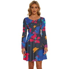 Patterns Rosebuds Long Sleeve Wide Neck Velvet Dress by Salman4z