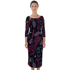 Abstract Pattern Quarter Sleeve Midi Bodycon Dress by Salman4z