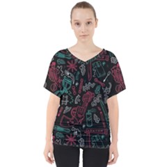 Abstract Pattern V-neck Dolman Drape Top by Salman4z