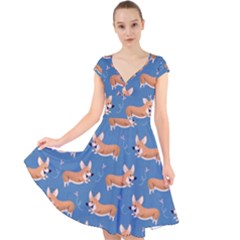 Corgi Patterns Cap Sleeve Front Wrap Midi Dress by Salman4z