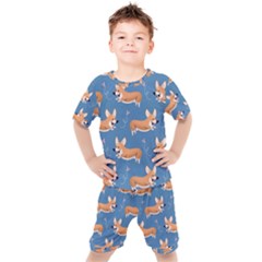 Corgi Patterns Kids  Tee And Shorts Set by Salman4z