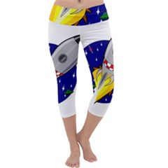 Rocket Ship Launch Vehicle Moon Capri Yoga Leggings by Salman4z