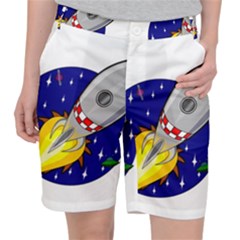 Rocket Ship Launch Vehicle Moon Women s Pocket Shorts by Salman4z