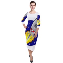 Rocket Ship Launch Vehicle Moon Quarter Sleeve Midi Velour Bodycon Dress by Salman4z