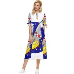 Rocket Ship Launch Vehicle Moon Bow Sleeve Chiffon Midi Dress by Salman4z