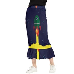 Rocket Halftone Astrology Astronaut Maxi Fishtail Chiffon Skirt by Salman4z