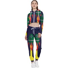 Rocket Halftone Astrology Astronaut Cropped Zip Up Lounge Set by Salman4z