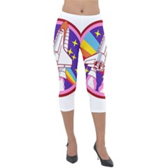 Badge Patch Pink Rainbow Rocket Lightweight Velour Capri Leggings  by Salman4z