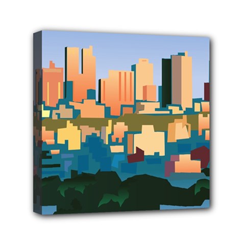 City Buildings Urban Dawn Mini Canvas 6  X 6  (stretched) by Salman4z