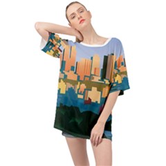 City Buildings Urban Dawn Oversized Chiffon Top by Salman4z