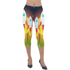 Rocket Take Off Missiles Cosmos Lightweight Velour Capri Leggings  by Salman4z