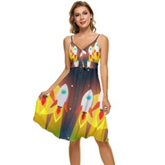 Rocket Take Off Missiles Cosmos Sleeveless Tie Front Chiffon Dress by Salman4z