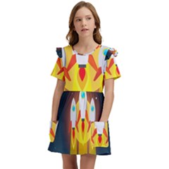 Rocket Take Off Missiles Cosmos Kids  Frilly Sleeves Pocket Dress by Salman4z