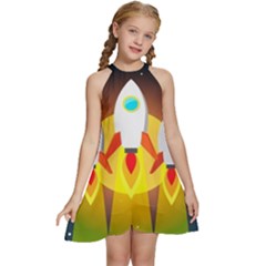 Rocket Take Off Missiles Cosmos Kids  Halter Collar Waist Tie Chiffon Dress by Salman4z