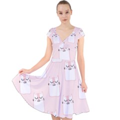 Pattern Pink Cute Sweet Fur Cats Cap Sleeve Front Wrap Midi Dress by Salman4z