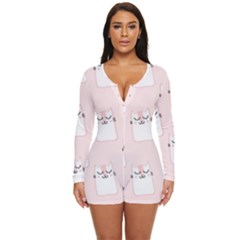 Pattern Pink Cute Sweet Fur Cats Long Sleeve Boyleg Swimsuit by Salman4z