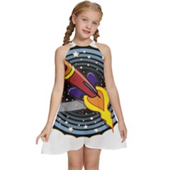 Rocket Space Clipart Illustrator Kids  Halter Collar Waist Tie Chiffon Dress by Salman4z