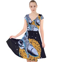 Astronaut Planet Space Science Cap Sleeve Front Wrap Midi Dress by Salman4z