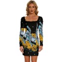 Astronaut Planet Space Science Long Sleeve Square Neck Bodycon Velvet Dress View1